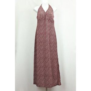 Vintage 90s Y2K Halter Dress Burgundy Red Beige Polka Dot Maxi Size 9/10 Esprit